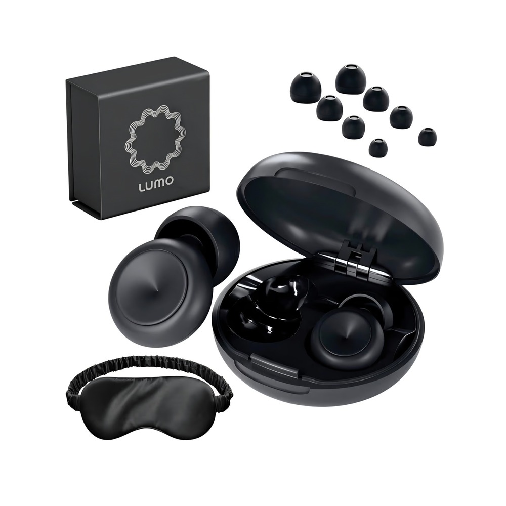 Lumo Sleep Earplugs Noise Reducing Earplugs with Case and Sleep Mask Set Black‎